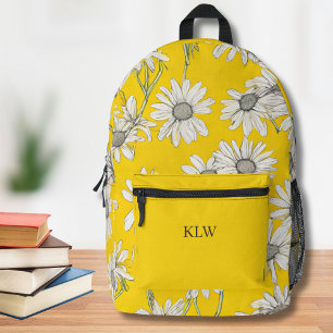 Sunshine Yellow and White Daisies Monogram Printed Backpack