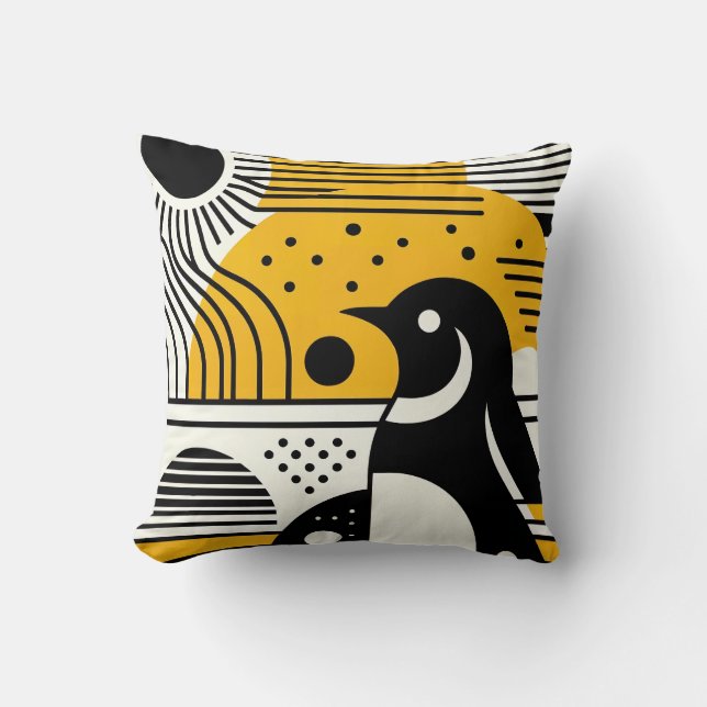 Sunshine Yellow Black Bauhaus Penguin With Retro Cushion (Front)
