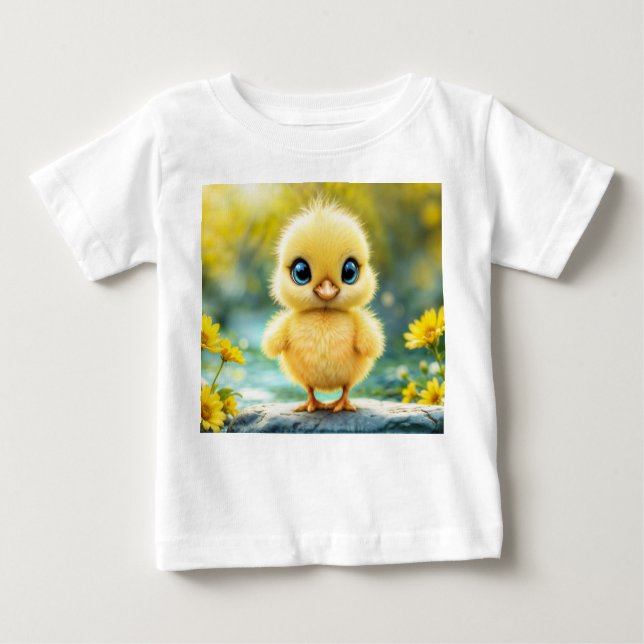 Sunshine yellow fluffy chicken blue - eyed bird baby T-Shirt (Front)