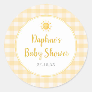 Sunshine Yellow Gingham Baby Shower Sticker