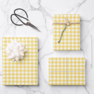 Sunshine Yellow Gingham Check Pattern Wrapping Paper Sheet