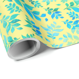 Sunshine Yellow Luscious Blue Green Watercolor Wrapping Paper