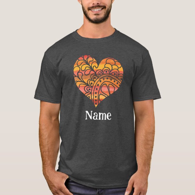 Sunshine Yellow Orange Mandala Heart Customised T-Shirt (Front)