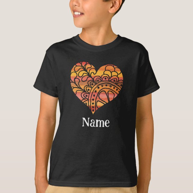 Sunshine Yellow Orange Mandala Heart Customised T-Shirt (Front)
