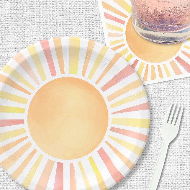 Sunshine Yellow Orange Sun Paper Plate (Sunshine Yellow Orange Sun Napkins)
