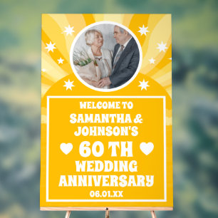 Sunshine Yellow Photo 60th Wedding Anniversary Acrylic Sign