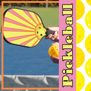 Sunshine Yellow Pickleball Yellow Sunbeams on Pink Pickleball Paddle