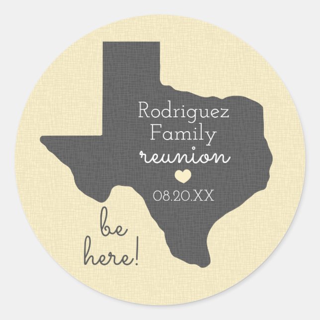 Sunshine Yellow State of Texas Family Reunion Classic Round Sticker (Front)