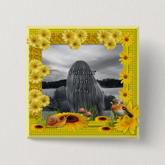 Sunshine Yellow Sunflower Photo Frame 15 Cm Square Badge (Front)