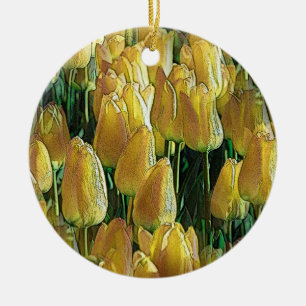 Sunshine Yellow Tulips Ceramic Tree Decoration