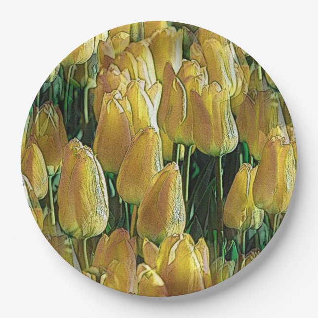 Sunshine Yellow Tulips Paper Plate (Front)