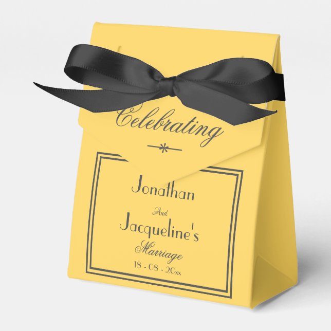 Sunshine Yellow Wedding Chic Black Names Elegant  Favour Box (Front Side)