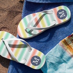 Sunwashed Neon Summer Cabana Stripe Monogram Jandals