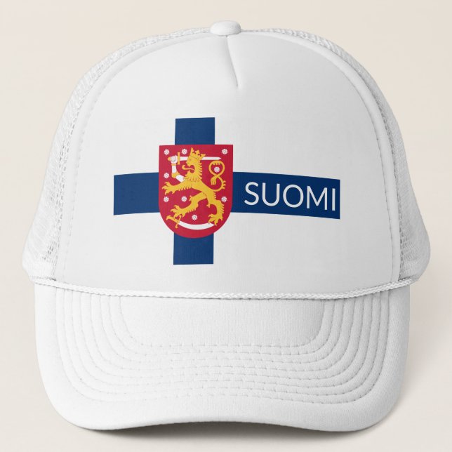 Suomi Flag with superimposed coat of arms Trucker Hat (Front)
