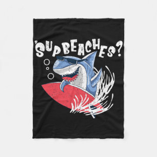 Sup Beaches Funny Shark Summer Beach Lover Meme Va Fleece Blanket