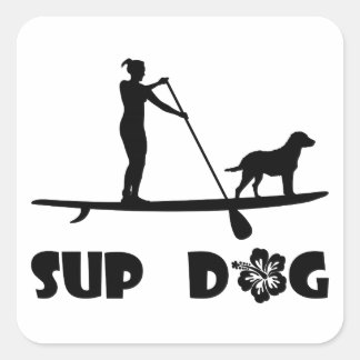 SUP Dog Standing Square Sticker