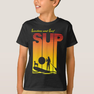 Sup Girl Dog Stand Up Paddle Board Paddling Sunset T-Shirt