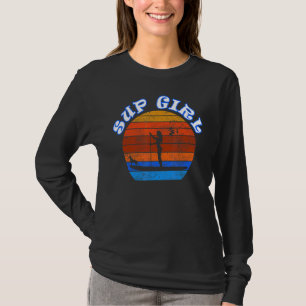 Sup Girl Paddleboarding With Dog Vintage Vacation T-Shirt
