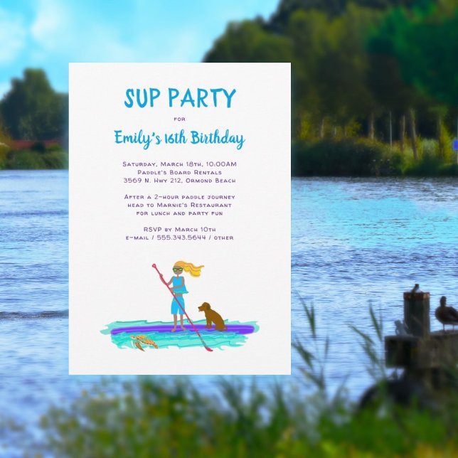 SUP Paddleboarding Teen Birthday Party Invitation (Creator Uploaded)