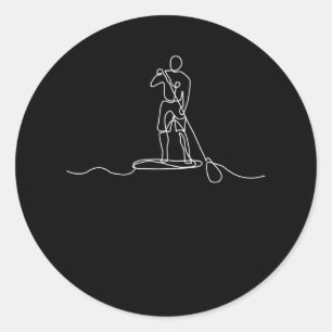 SUP Stand Up Paddel One Line Art Classic Round Sticker