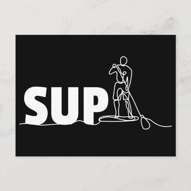 SUP Stand Up Paddel One Line Art Postcard (Front)
