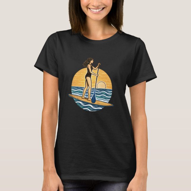 SUP Sunset Paddle | Paddleboard Beach Graphic T-Shirt (Front)