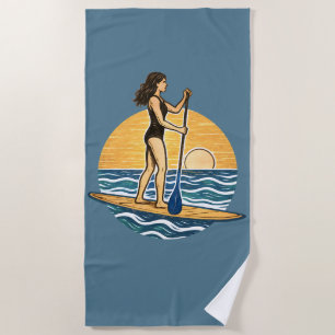 SUP Sunset Paddleboard   Blue Coastal Life Graphic Beach Towel