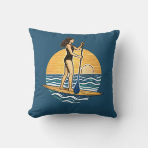 SUP Sunset Paddleboard Blue Coastal Life Graphic Cushion