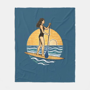 SUP Sunset Paddleboard   Blue Coastal Life Graphic Fleece Blanket