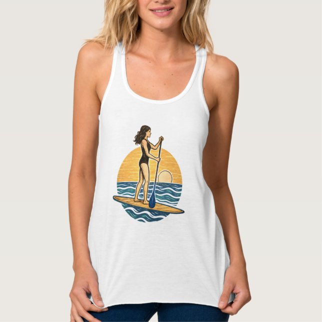 SUP Sunset Paddleboard Coastal Life Graphic Print Singlet (Front)
