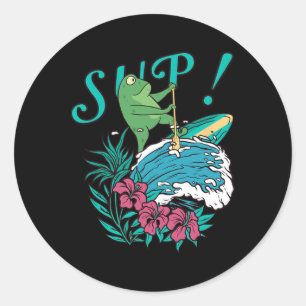 Sup Surfing Stand Up Paddle Paddling Frog Surfing Classic Round Sticker