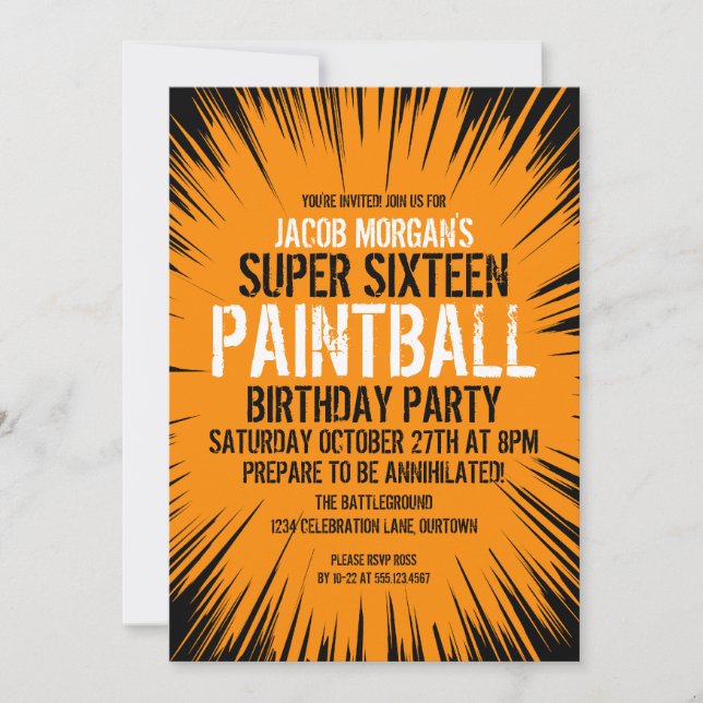 Super 16 Paintball Party Invitations (Front)