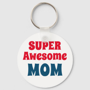 Super Awesome Mum Quote Red and Blue Typography Key Ring