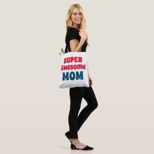 Super Awesome Mum Quote Red and Blue Typography Tote Bag