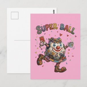 Super Ball Clown Funny Soccer Ball Character Postcard