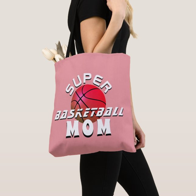 Super Basketball Ball Mum Sporty Mother Pink Tote Bag (Close Up)