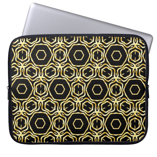 Super Beautiful seamless black and gold flower orn Laptop Sleeve (Front)