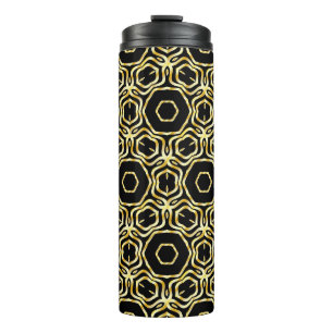 Super Beautiful seamless black and gold flower orn Thermal Tumbler