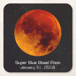 Super Blue Blood Moon 2018 Square Paper Coaster