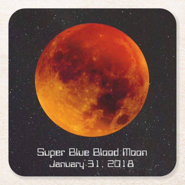 Super Blue Blood Moon 2018 Square Paper Coaster (Front)