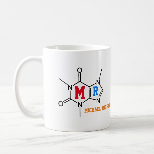 super-caffeine-drinker molecule custom coffee mug (Left)