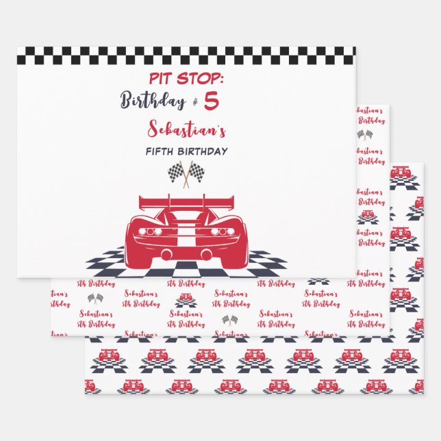 Super car race kids birthday wrapping paper sheet (Set)