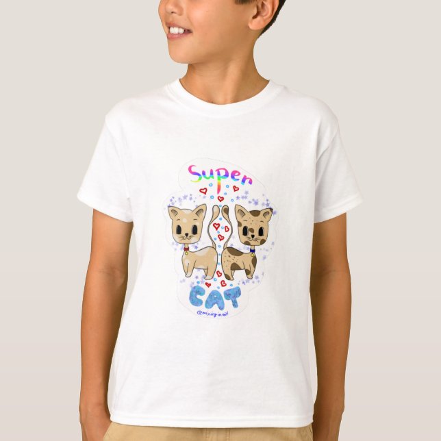 Super Cat Cute Kawaii Cat couple  T-Shirt (Front)
