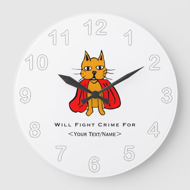 Super Cat Fight Crime For <Your Text/Name> Large Clock (Front)