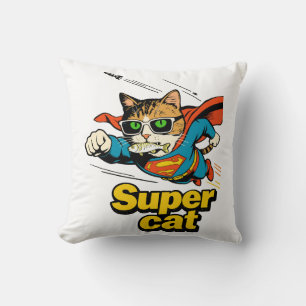 Super Cat Flying with Fish Cushion