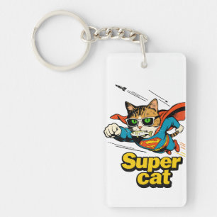 Super Cat Flying with Fish  Key Ring