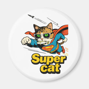 Super Cat Flying with Fish Magnet