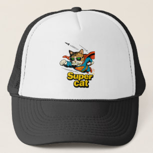 Super Cat Flying with Fish Trucker Hat