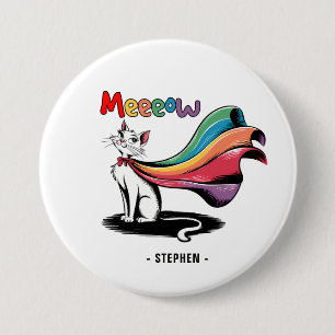 Super Cat Meeeow – Rainbow Cape Pride Cat 7.5 Cm Round Badge