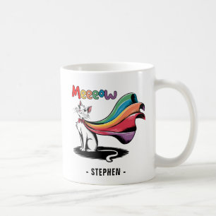 Super Cat Meeeow – Rainbow Cape Pride Cat Coffee Mug
